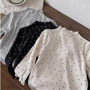 Girl Cotton Base Shirt Long Sleeves Spring & Fall Wooden Ear T-shirt 2-Year-Old Children Kids Baby Half-High Collar Inner Match Tops