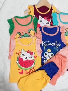 2pcs sleeve-less baby girl clothing baju budak perempuaN MICKEY POOH