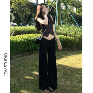 American Style Low Waist Bell Bottom Suit Pants Womens Black Slimming Casual Jeans Cotton Stretch Denim Zipper Closure