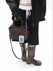 JANDRESS | Dark Brown Suede Lunch Box Bag