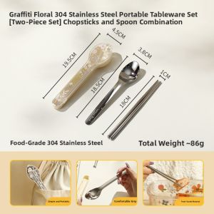 LOTUS BLUE | Portable Travel Cutlery Set with Fork Spoon and Chopsticks
