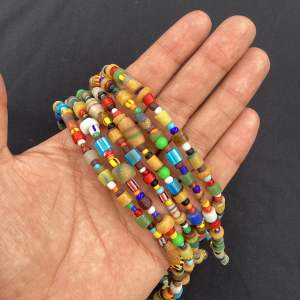 African Antique Sandcast & Glass Beads (0.5–1cm) – Handmade Vintage Tribal Beads for Jewelry Crafts & Collecting | ลูกปัดแก้วทรายแอฟริกาโบราณ หัตถกรรมแท้ สไตล์ชนเผ่า