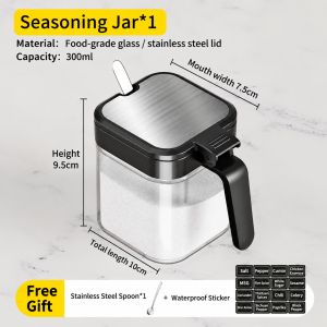 Condiment Jar Spice Container with Lids and Spoons 10oz Clear Glass Condiment Jars Pots Seasoning Box Salt Container Sugar Bowl