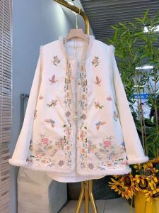 plus Size Womens Butterfly Flower Cotton Vest Long Sleeve French Design Sensation Wide Leg Pants Autumn Winter Fashion