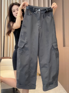 Fashionable Casual Wide Leg Pants Asymmetric Design High Waist Seven Length Commute Style Korean Version Workwear Trousers