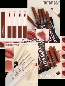 5pcs Chocolate Matte Lip Gloss Lip Glaze Nude Velvet Waterproof Long Lasting Lipstick Make Up Lip Set for Women Christmas Gift