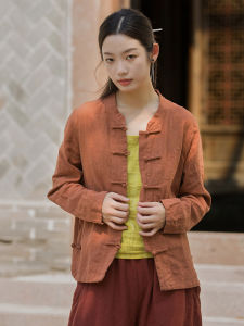 เสื้อเชิ้ตคอตั้งแขนยาวผ้าลินินสไตล์จีนย้อนยุค ทรงหลวม ทรงปกติ ฤดูใบไม้ร่วง 2024 ผ้าลินิน 70.8% ผ้าฝ้าย 29.2%