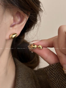 Elegant Oval Metal Bean Stud Earrings Womens Fashion Versatile Luxury Sensation New 2025 Popular Jewelry Ear Decor