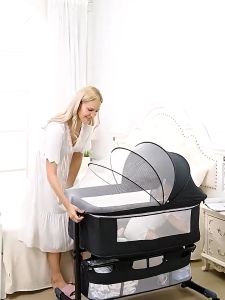 Baby Crib Multifunctional – 2-Layer Shaker Cradle Foldable & Portable with Storage Basket