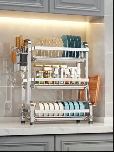 ชั้นวางจาน เหล็กกล้าไร้สนิม 304 ที่คว่ำจาน 2/3ชั้น พร้องถาดรองน้ำ ชั้นวางของในครัว