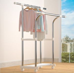 Clothes drying rack floor-standing double-pole telescopic stainless steel indoor bedroom simple mobile balcony clothes drying rack