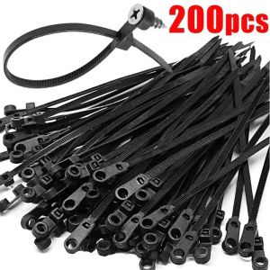 100/200Pcs Nylon Cable Ties with Screw Hole Adjustable Self-locking Fixed Cable Ties Reusable Cord Ties Straps Fastening Loop