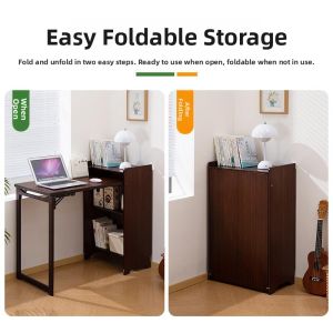 CHIZHIDU | Folding Study Desk with Bookshelf Small Space Corner Design Home & Kids