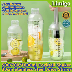 500ml/700ml/1000ml Cocktail Shaker Bar Home Kitchen Multifunction Utensil Tea Coffee Milk Mixer Shaker Cup Drink With Scale Botol Penggoncang Long Stainless Steel Mixer Tool Juice Stirrer Ice Crusher Cocktail Fruit Muddler Masher Mojito Drink