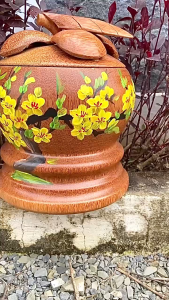 [TẶNG KÈM ẤM] Bình Ủ Ấm Trà Gỗ Dừa Giữ Nhiệt Cao Cấp Trang Trí Bàn & Quà Tặng Sang Trọng Mẫu Măng Cụt Hoa Mai - KIM TỨ