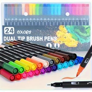 OLOEY | Bộ Bút Màu Nước Hai Đầu 24 Màu - Thân Bút Bằng Nhựa Bền Dùng Để Vẽ Và Làm Thủ Công Ý Tưởng Quà Tặng Giáng Sinh