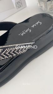 Sendal Slides Wanita Sara Sara Diamond Tumit Tinggi Embellished - Putih/Hitam/Putih Putih/Orange