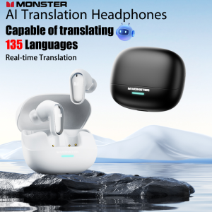 AI Headphones Monster MQT52 AI Wireless Bluetooth 5.4 Instant Translating Earphones Live Record With Noise Reduction Earbuds