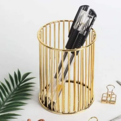 (JQ) Hộp đựng bút khay sắp xếp đa năng để bàn bằng sắt màu vàng gold