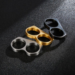 Hiphop Men Ring Fashion Black Gold Silver Color Double Finger Brass Knuckles Rings Jewelry Gifts