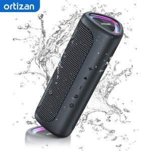Ortizan Portable Bluetooth Speaker with 24W HD Sound Speakers Bluetooth Wireless 5.3 AUX&TF-Card&USB Input LED Lights IPX7