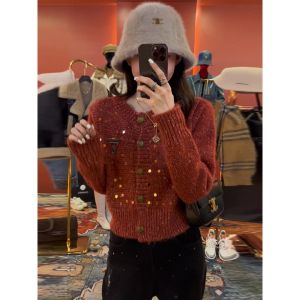 Red Shiny Knitted Sweater Womens Spring Autumn Short Style Fashionable New Arrival 2025 Chinese Zodiac Year Top Womenswear