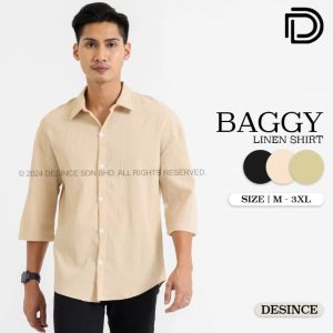 🇲🇾 DESINCE Mens Casual Baggy Linen Shirt Breathable Lightweight and Stylish MT 080