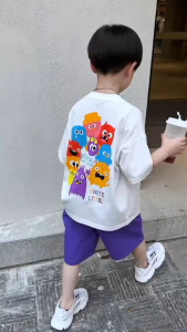 Terno for Kids Boy Basic White Cool Character Design & purple short 1-5yrs old C5