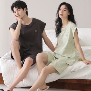 Miiow | Pure Cotton Womens Sleepwear Vest Style Home Clothes With Chest Pad Summer No Sleeve Couple Matching Clothing Outdoor Wear