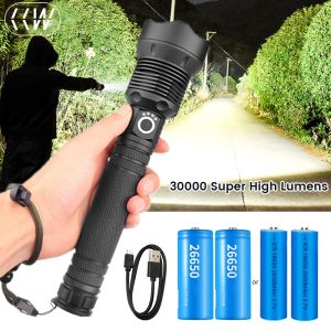 CCW 30000LM XHP70.2 Powerful LED Flashlight USB Rechargeable Camping Lantern 3 Modes Torch Light Telescopic Zoom Field Lantern Optional 2x 18650 or 2x 26650