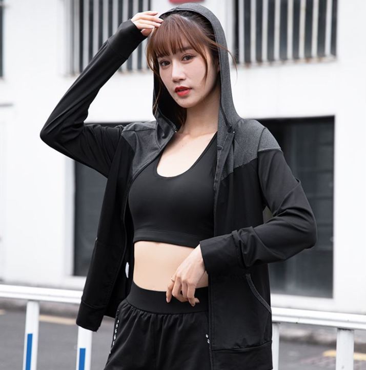 🇲🇾(READY KL STOCK) FELLO Korean Plus Size Hoodie Cap Women Running Yoga  Jacket Zipper Fitness Outer Top Sport Gym Sportwear Coat Shirt
