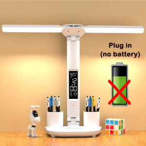 Double-Headed LED Table Lamp Dimmable Desk Lamp Clock Dispaly Lamp Eye Protection Foldable Table Lamp For Bedroom Bedside Desk