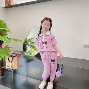 READYSTOCK Kids Girl Baby Shirt Pants Set Korean Kuromi Clothes Soft Fabric Cotton Children Korean Style Clothing Polo T-Shirt Long Pants Trousers