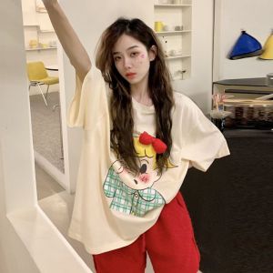 เสื้อยืดแขนสั้นสไตล์อเมริกันย้อนยุคสำหรับผู้หญิงไซส์ใหญ่พิเศษ ทรงหลวม ดีไซน์เก๋ไก๋ เสื้อตัวบนฤดูร้อน แฟชั่นผู้หญิง