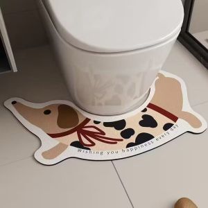 VIKAMA Spotted Dachshund U-Shaped Toilet Cushion Cartoon Dog Print Non-Slip Rug Washable Bathroom Mat for Home Decor