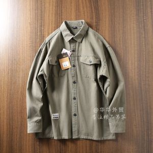 All Cotton Twill! American Retro Casual Men Amekaji Outdoor Work Clothes Long Sleeves Shirt Coat Shirt