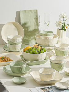 Ceramic Bowl Plate Set Creamy Style Home Use Dishwasher Safe High Aesthetic Value Bowl Plate Dining Utensils Combination