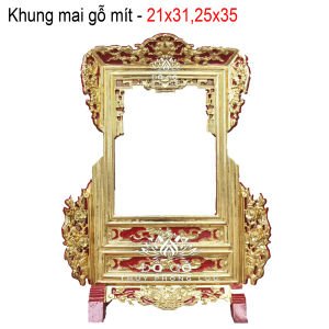 Khung ảnh thờ gia tiên chiện mai gỗ mít sơn son thếp vàng đẹp 21x31