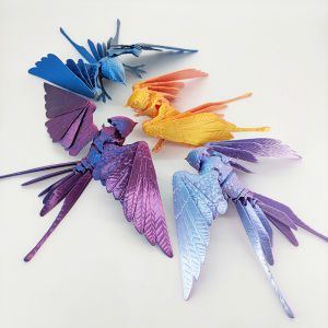 3D Printed Gradient Multicolor Jointable Golden Model Moving Blue Purple Pink Wings Collectible Toy Handmade Decorative Item