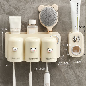 Bathroom Wall Mounted Toothbrush Cup Holder Cream Style Dental Kit Organizer No Drilling Required Toothpaste And Cup Included