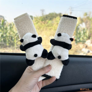 ปลอกหุ้มเข็มขัดนิรภัยปลอกหุ้มเข็มขัดนิรภัยรถยนต์ขนแกะตุ๊กตาหมีแพนด้าลายการ์ตูนน่ารักปลอกหุ้มเข็มขัดนิรภัยปกป้องไหล่ในรถกันคล้องคอ