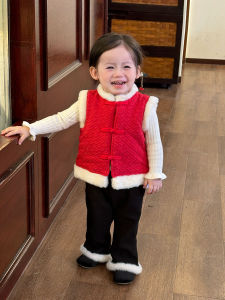 Fleece Lined Childrens Cheongsam Set with Flared Pants And Base Shirt for Baby Girls Fashionable New Years Outfit Traditional Chinese Clothing