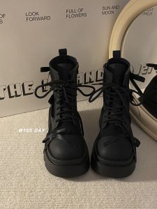 YesDay Cool Black Butterfly Knot Thick Bottom Martin Boots Womens 2025 Autumn Winter New Style Velvet Retro Short Boots