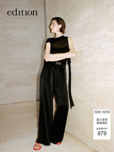 Slimming Effect Acetate Casual Pants Womens Summer New Style EBC2PATT08 Straight Leg Trousers Natural Waist Long Pants