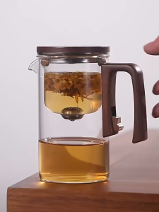 New Water Separation Inner Container Teapot One Click Magnetic Switch Tea Separation Filtration Glass Tea Pot Wood Handle Tea