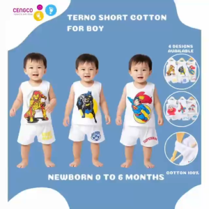 6 Pairs Terno for Boys Sando Short Newborn/Infant Pure Cotton Non Faded Prints Character 0 to 6 Months