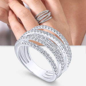 Huitan Fashion Multi-Layered Cross Finger Ring with Dazzling CZ Stone Daily Wear Statement Rings for Women Party Jewelry 2022
