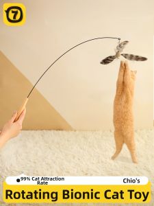 7o | Long Handle Interactive Cat Toy with Steel Wire Feather Bell and Replacable Head