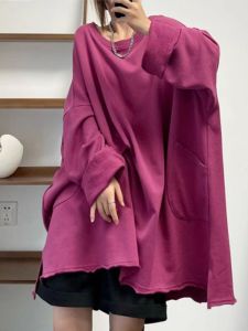 Áo Nỉ David Cổ Tròn Dài Tay Màu Trơn Vải Cotton Cỡ Lớn Phong Cách Hồng Kông Giản Dị Mùa Thu Đông 2024 Áo Nỉ Cổ Tròn Dài Tay