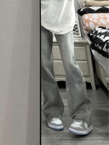 Quần Jeans Ống Loe Retro American Style Cho Nam Màu Khói Ôm Vừa Vặn Quần Ống Rộng Đường Phố Thời Trang Mùa Thu